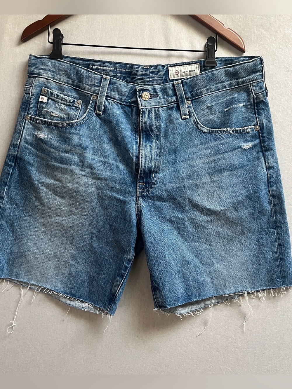AG Adriano Goldschmied Cotton Ex Boyfriend Mid Rise Bermuda Denim Shorts 30